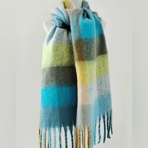 COPY - NWT Classic Sky Blue Plaid Color Block Tassel Scarf